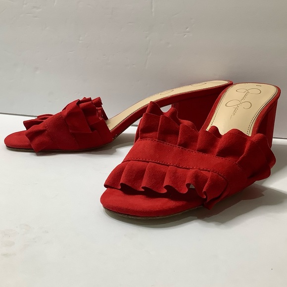 Jessica Simpson Red Ruffle Slide Sandals - Picture 6 of 12